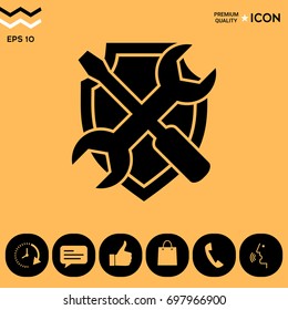 Service symbol icon - shield with screwdriver and wrench