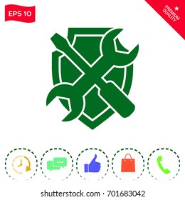 Service symbol icon - shield with screwdriver and wrench