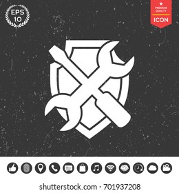 Service symbol icon - shield with screwdriver and wrench