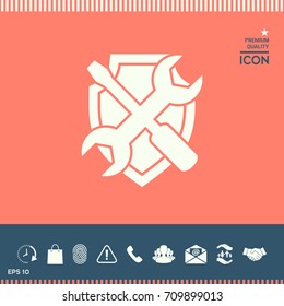 Service symbol icon - shield with screwdriver and wrench