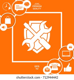 Service symbol icon - shield with screwdriver and wrench