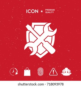 Service symbol icon - shield with screwdriver and wrench