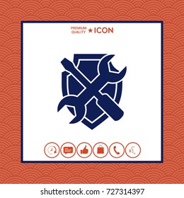 Service symbol icon - shield with screwdriver and wrench