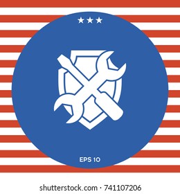 Service symbol icon - shield with screwdriver and wrench