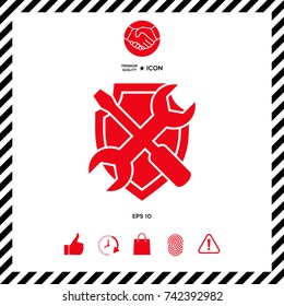 Service symbol icon - shield with screwdriver and wrench