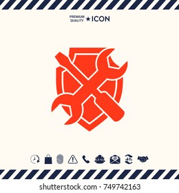 Service symbol icon - shield with screwdriver and wrench
