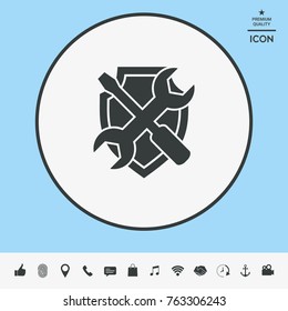 Service symbol icon - shield with screwdriver and wrench