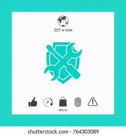 Service symbol icon - shield with screwdriver and wrench