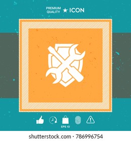 Service symbol icon - shield with screwdriver and wrench