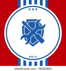 Service symbol icon - shield with screwdriver and wrench