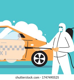 service taxi disinfection by coronavirus or covid 19 vector illustration design