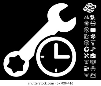 Service Time icon with bonus uav service graphic icons. Vector illustration style is flat iconic white symbols on black background.