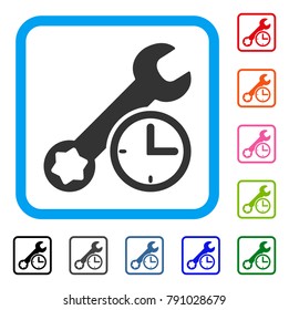 Service Time icon. Flat gray iconic symbol in a light blue rounded squared frame. Black, gray, green, blue, red, orange color versions of Service Time vector. Designed for web and application UI.