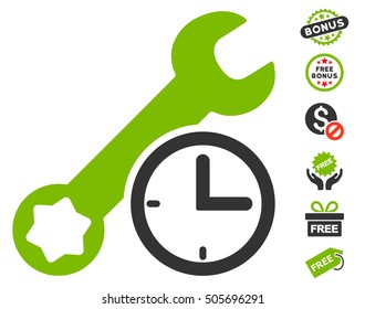 Service Time pictograph with free bonus pictograph collection. Vector illustration style is flat iconic symbols, eco green and gray colors, white background.