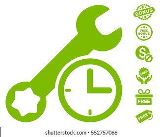 Service Time pictograph with free bonus pictograms. Vector illustration style is flat iconic symbols, eco green color, white background.