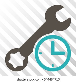 Service Time vector icon. Illustration style is flat iconic bicolor grey and cyan symbol on a hatched transparent background.
