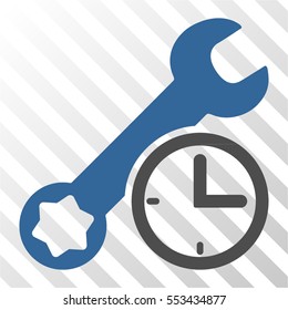 Service Time vector icon. Illustration style is flat iconic bicolor cobalt and gray symbol on a hatch transparent background.