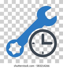 Service Time vector icon. Illustration style is a flat iconic bicolor smooth blue symbol on a transparent background.