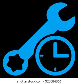 Service Time vector icon. Style is flat symbol, blue color, rounded angles, black background.