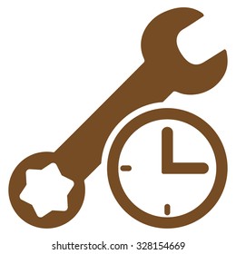 Service Time vector icon. Style is flat symbol, brown color, rounded angles, white background.