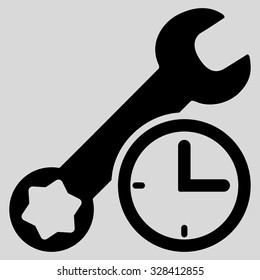Service Time vector icon. Style is flat symbol, black color, rounded angles, light gray background.