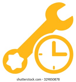 Service Time vector icon. Style is flat symbol, yellow color, rounded angles, white background.