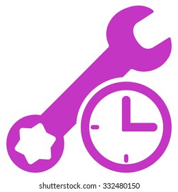 Service Time vector icon. Style is flat symbol, violet color, rounded angles, white background.