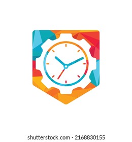 Service time vector logo design. Gear and analog clock icon vector design.	
