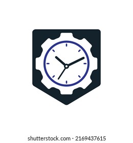 Service time vector logo design. Gear and analog clock icon vector design.	
