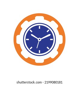 Service time vector logo design. Gear and analog clock icon vector design.