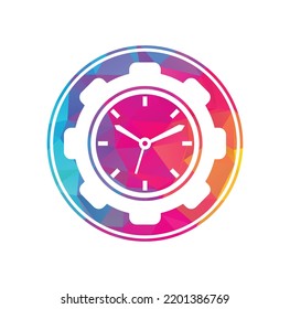 Service time vector logo design. Gear and analog clock icon vector design.