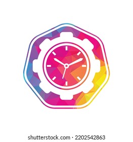 Service Time Vektorlogo Design. Zahnrad und analoges Uhrsymbol, Vektordesign.