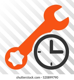 Service Time vector pictogram. Illustration style is flat iconic bicolor orange and gray symbol on a hatched transparent background.