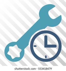 Service Time vector pictogram. Illustration style is flat iconic bicolor cyan and blue symbol on a hatched transparent background.