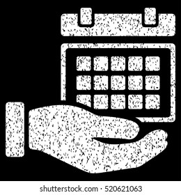 Service Timetable Hand grainy textured icon for overlay watermark stamps. Flat symbol with dust texture. Dotted vector white ink rubber seal stamp with grunge design on a black background.