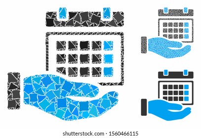 Service timetable mosaic of raggy pieces in various sizes and color tinges, based on service timetable icon. Vector irregular pieces are composed into mosaic.