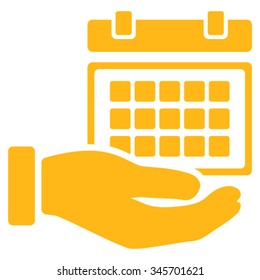 Service Timetable vector icon. Style is flat symbol, yellow color, rounded angles, white background.