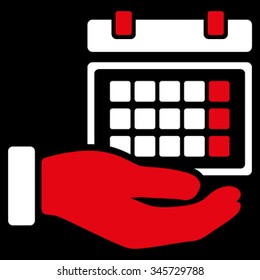 Service Timetable vector icon. Style is bicolor flat symbol, red and white colors, rounded angles, black background.