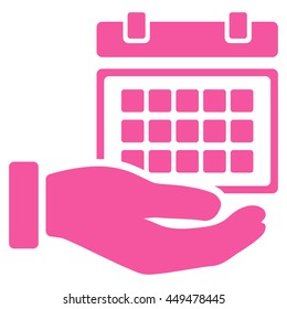 Service Timetable vector icon. Style is flat symbol, pink color, rounded angles, white background.