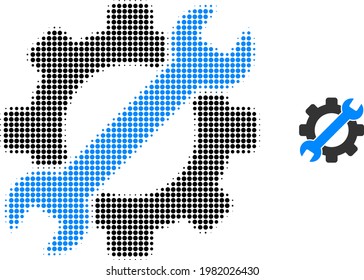 Service tool halftone dot icon illustration. Halftone pattern contains circle dots. Vector illustration of service tool icon on a white background. Flat abstraction for service tool pictogram.