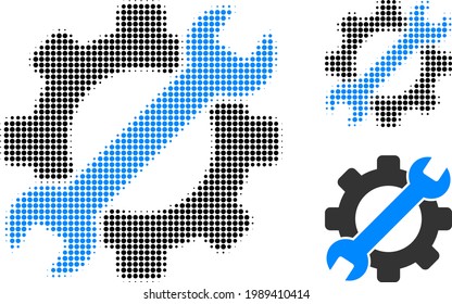 Service tool halftone dotted icon. Halftone array contains round pixels. Vector illustration of service tool icon on a white background.
