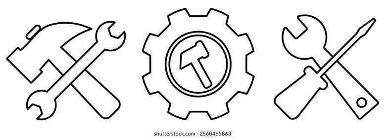 Service tool icon. Cogwheel and wrench icon. Symbol of adjustment, repairs tools . vector illustration eps 10. 