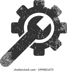 Service tool icon with grunge effect. Isolated vector service tool icon image with grunge rubber texture on a white background.