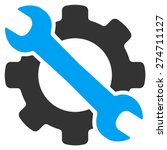 Service tool icon. This isolated flat gear symbol uses modern corporation light blue and gray colors.