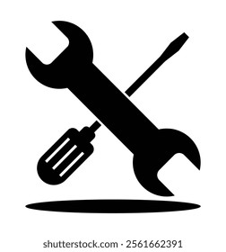 Service tool icon. This isolated flat gear symbol uses modern corporation light blue and gray colors. Wrench and Gear Cogwheel Icon Vector Flat Design. Eps 10 