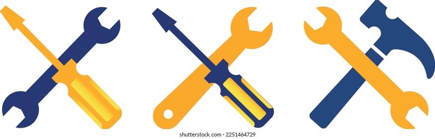 Service tool icon. Wrench Screwdriver icon set. Service, Repair, Gear symbols. Set icons hand tools flat style