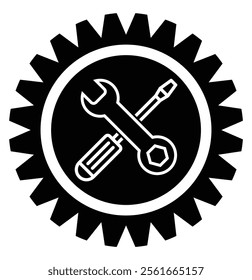 Service tool. Technical service icon set. Wrench, screwdriver and gear icon. Service Tools Line Icon In Flat Style For App, UI, Websites. Gear Wheel  Wrench Vector Black Icon Illustration. Eps10