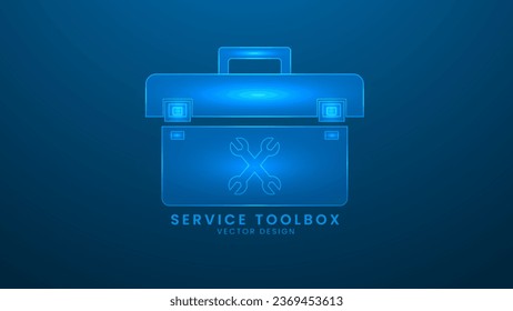 Cuadro de herramientas o cuadro de herramientas de servicio. Caja de almacenamiento de herramientas para tareas domésticas. Ilustración vectorial con efecto luminoso y neón