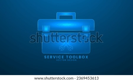 Service toolbox or tool box. Tool storage box for housework. Vector illustration with light effect and neon