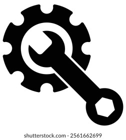 Service tools. Cogwheel and wrench icon. Symbol of adjustment, repairs, technical service or support. Vector Illustration Vector Illustration. Design eps 10